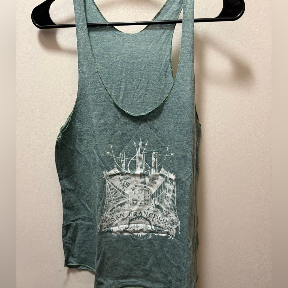 American Apparel Green Tank Top with White Graphic